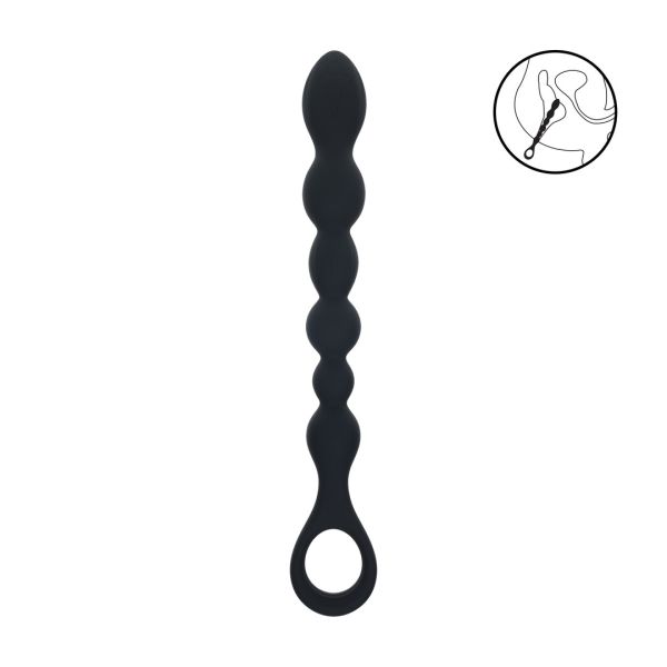 Levelz Siliconen Anaal Probe Snake met Bolletjes en Lus - Zwart