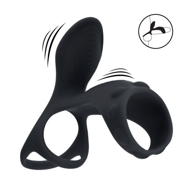 Levelz Vibrerende siliconen cock and ball ring met schachtlus - Zwart