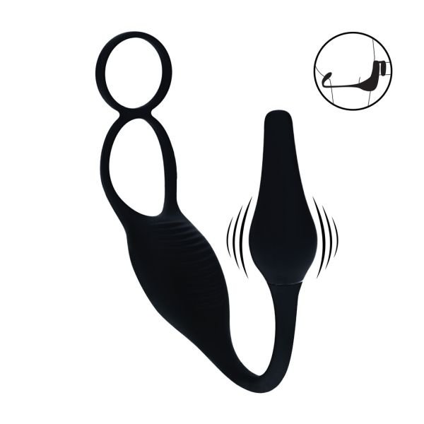 Levelz Vibrerende siliconen prostaatstimulator met cock and ball ring - Zwart - LVL03-0034BLK