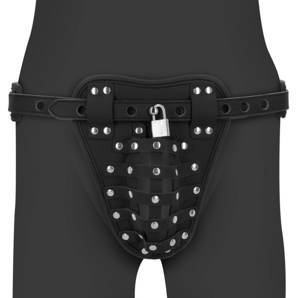 Ouch! PU-leren chastity jock - Zwart