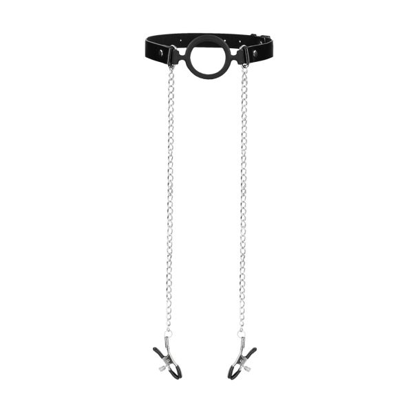 Ouch! O-ring ball gag met tepelklemmen