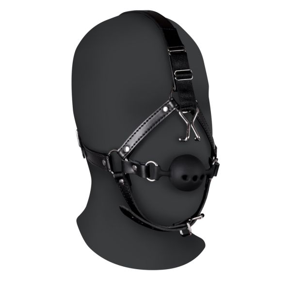 Ouch! Hoofdharnas met ademende ball gag en neushaken - Zwart