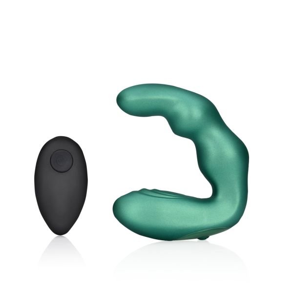 Ouch! Bent vibrerende prostaatstimulator met afstandsbediening - Metallic groen