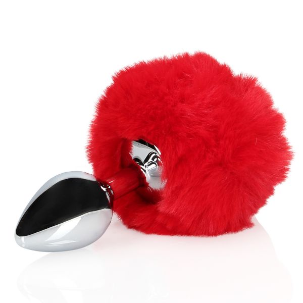 Ouch! Konijnenstaart met metalen buttplug - Rood