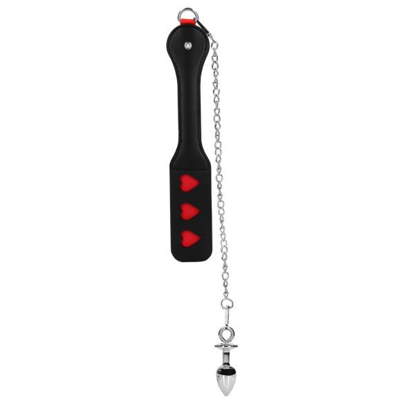 Ouch! Hartjes paddle met metalen buttplug - Zwart