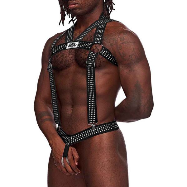Male Power elastisch harnas met studs - One size - Zwart