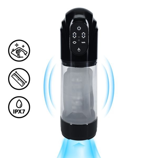 Pumped TechnoThrust - Automatische waterdichte masturbator pomp - Zwart