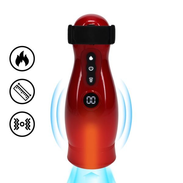 Pumped Virtuo - Zuigende en vibrerende masturbator pomp met telefoonhouder - Metallic rood