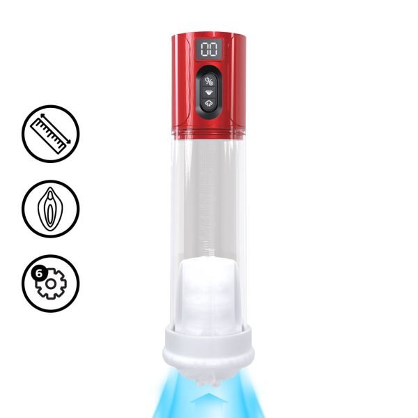 Pumped MaxLift - Zuigende masturbator pomp met 6 functies - Metallic rood