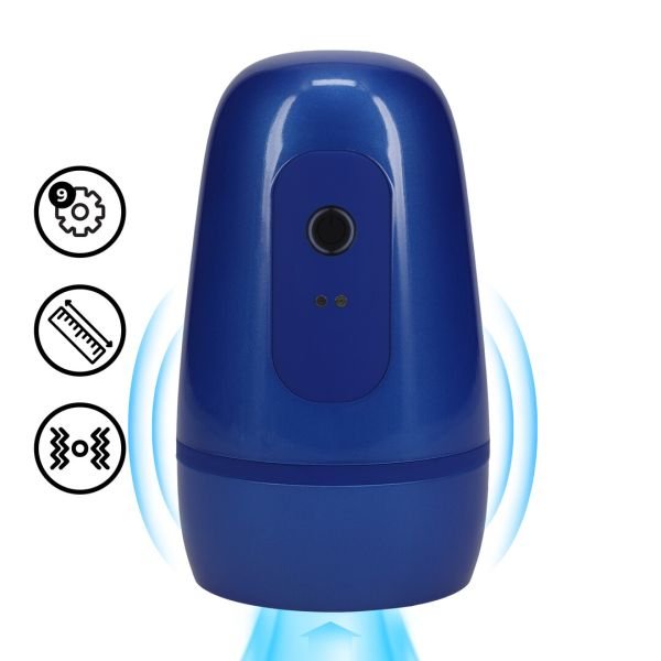 Pumped Pulsar - Zuigende en vibrerende masturbator pomp met onderdruk - Metallic blauw