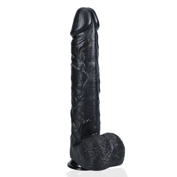 RealRock Extra Large Dildo met ballen - 38 cm - Zwart