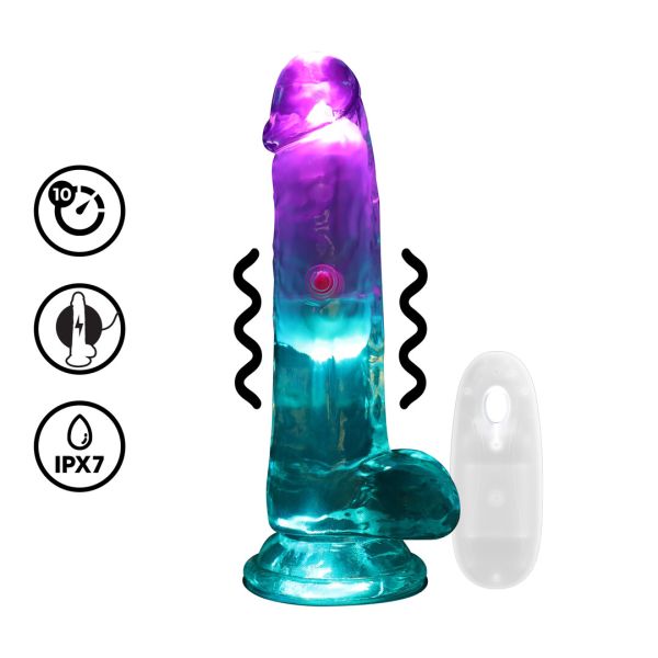 RealRock LED vibrerende rechte dildo met ballen - 15 cm - Transparant
