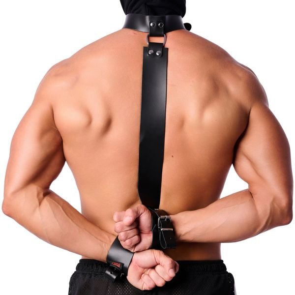 Red Leather Leren bondage halsband voor handen - Zwart