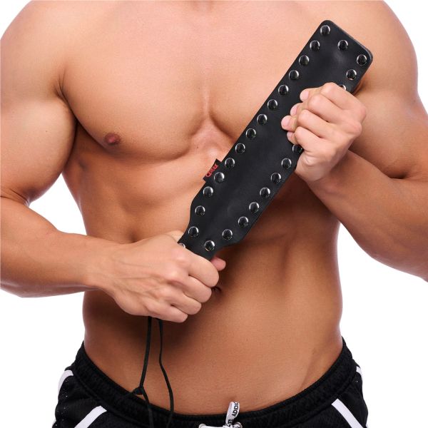 Red Leather Leren paddle met 37 metalen klinknagels - 38 cm - Zwart