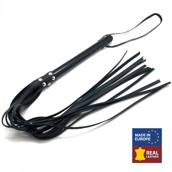 Red Leather Houten martinet met leren staarten - 78 cm - Zwart