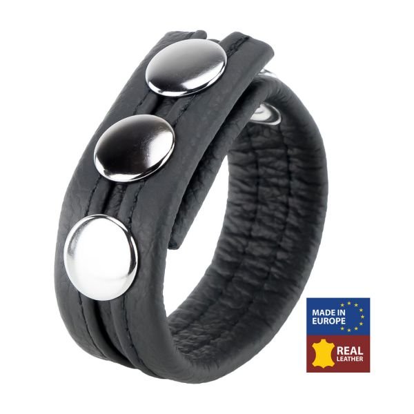 Red Leather Verstelbare Leren Cockring - Zwart