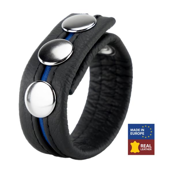 Red Leather Verstelbare Leren Cockring - Blauw