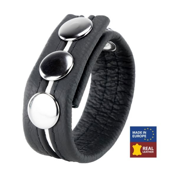 Red Leather verstelbare leren cockring - Wit