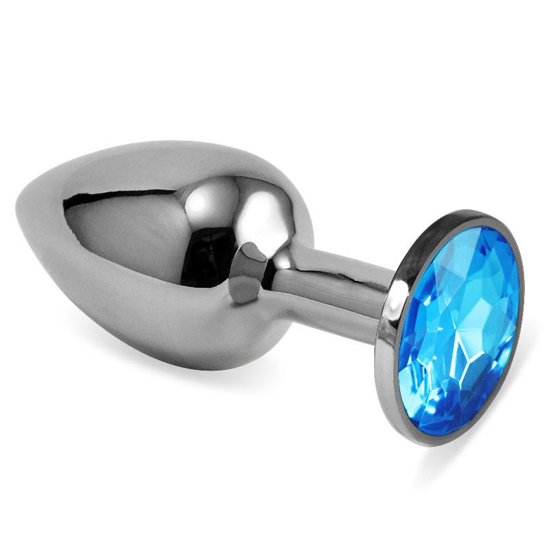 Butt Plug Silver Rosebud Classic & Blue Jewel S