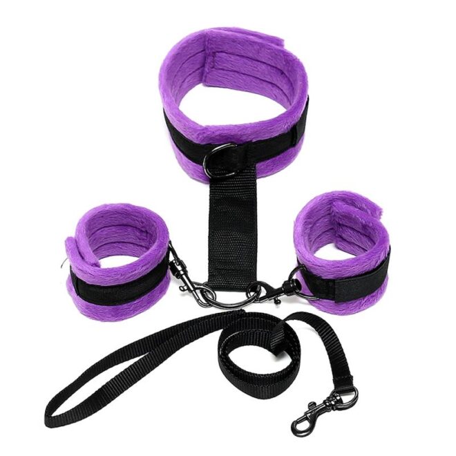Handcuffs to Collar & Leash Adjustable & Detachable Purple