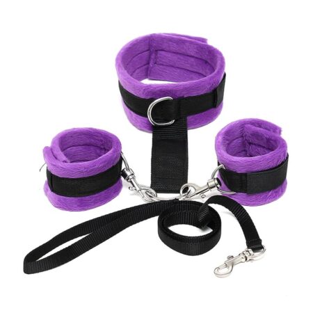 Handcuffs to Collar & Leash Adjustable & Detachable Purple