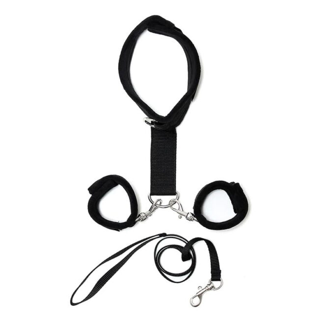 Handcuffs to Collar & Leash Adjustable Black